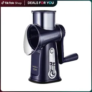 Rotary Cheese Grater with Handle, 5 Well-Designed Blades, Strong Suction Cup Base, Kitchen Utensils