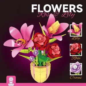Lily & Rose Potted Flower Building Blocks, 450pcs/box Romantic Flower Potted Flower Building Blocks, Birthday Gift, Desktop Decorative Piece, Flower Bricks
