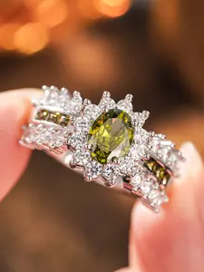 1 PC Gorgeous Cubic Zirconia Solitaire Statement Ring For Women For Wedding Engagement Anniversary Party Jewelry Valentine's Day Gift