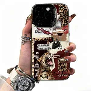 Leopard Lip Print Laser IMD Phone Case for Apple, Compatible with Iphone 17 Air Pro Max, Iphone 16, 15, 14, 13, 12, 11, XS, XR, X, 7, 8, 12/13 Mini Plus Pro Max SE, Perfect for Birthday, Valentine'S Day, Gifts for Girlfriend Or Boyfrien