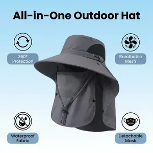 Men's and Women's Outdoor Wide-Brim Fishing Hat with 50+ Sun Protection, Face Neck Flap for Hiking, Gardening & Riding –  Bucket Hat with Integrated Neck Shield Breathable Full Face Balaclava Hat fan Windproof Face Mask hat-solar Waterproof Sun Hat