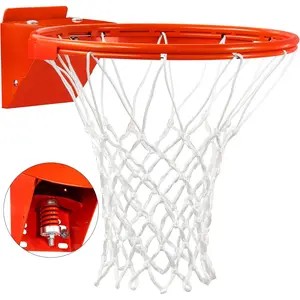 Basketball Rim Replacement, Single-Spring Breakaway Basketball Rim Outdoor Indoor, Universal 18 Inch Heavy Duty Basketball Hoop Rim and Net