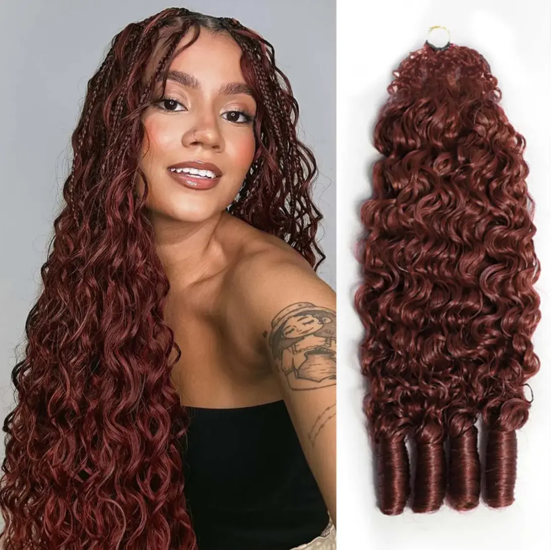 [HOT Colors]  1B/99J/33#/4/27 Burmese Curly Feather Crochet Human Hair Bundles 10-24 Inch, 50g Knotless Pre-Separated with Invisible Miracle Knots, Reusable Human Hair Extensions for Black Women,