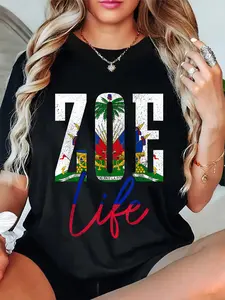 100% Cotton Unisex Haiti Zoe Haitian Flag Caribbean Souvenir T-Shirt
