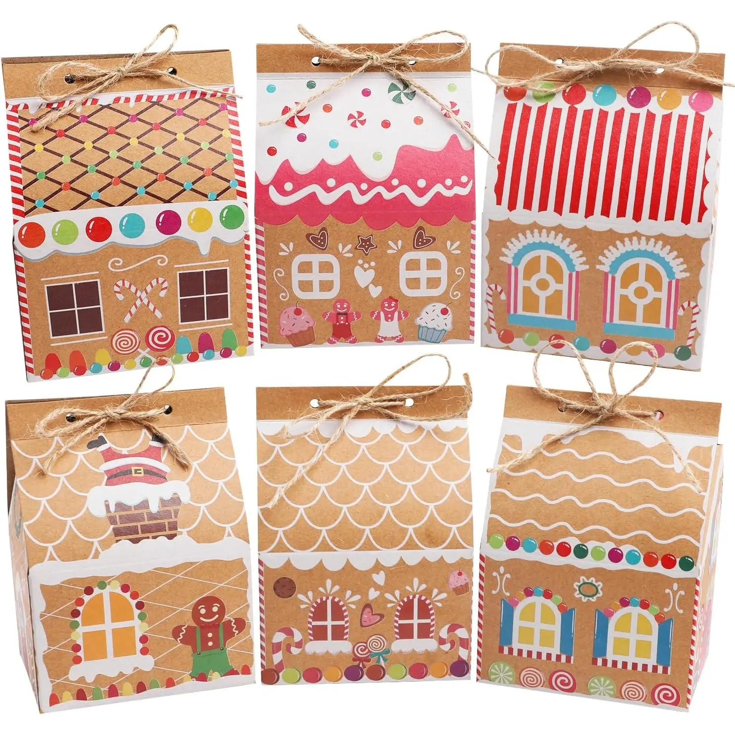 24-Count Candy House Style Paper Boxes & Goodies Bags, Christmas Gift Wrapping Supplies for Party Favors