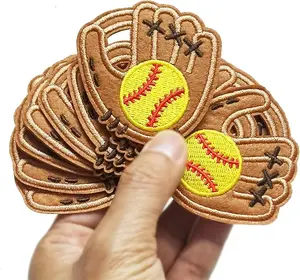 Set of 12 Yellow Softball Baseball Glove Sports Game Day Iron On Embroidered Patches Appliques Machine Embroidery Trucker Hat Cap Headband Patch 2.2"x2.6"