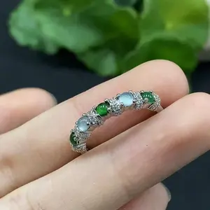 Natural jadeite two-tone adjustable ring, natural jadeite ring