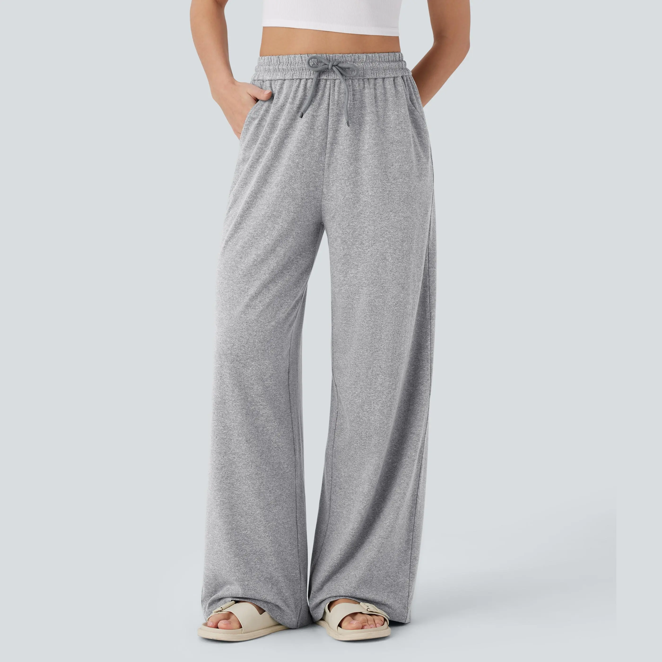 Halara High Waisted Drawstring Pocket Wide Leg Casual Pants Halara High Waisted Drawstring Pocket Wide Leg Casual Pants