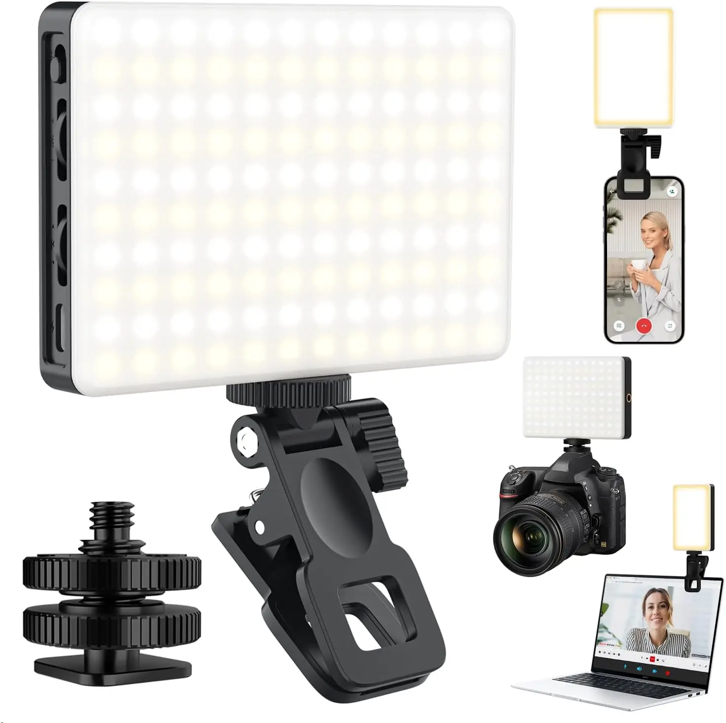 120 LED Selfie Light for iPhone, Portable Phone Light with Clip & Camera Tripod Adapter - 5000mAh Rechargeable, 3 Lighting Modes, CRI 97+ for Video Recording, TikTok, Tripod Mount Rings