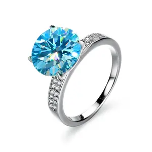 【D6】Majestic 5CT Solitaire Ring | Brilliant Round Synthetic Moissanite in 4-Prong Embrace | Double Row Sparkle Band | 11 Enchanting Color Choices