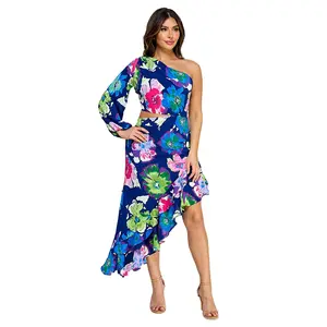 Kalani Floral Navy Blue Ruffle Midi Dress