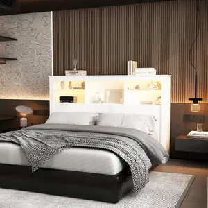 FUFU&GAGA Queen Size Bookcase Headboard With A Hole For Passing Cords & Lights Furniture Bedroom
