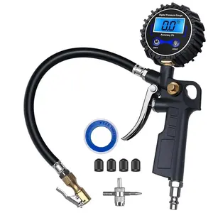 Car Truck Digital Tire Inflator with Pressure Gauge, 250 PSI Air Chuck Rubber Hose Portable Tire Air Pump Inflator Tool, Heavy Duty Auto Motorcycle SUV RV Bike Tire Pressure Monitor Inflation Accessory