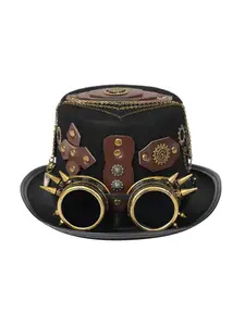 Unisex Steampunk Hats With Goggles, Men's PU Leather Hat, Halloween Costume Photography Props