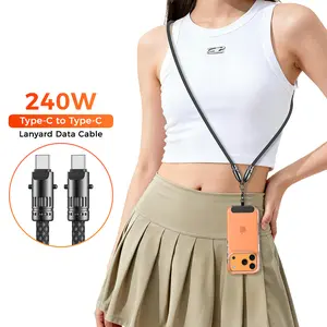 240W USB C to USB C Cable,Phone Lanyard, Black 7.8inch and 47.8inch 2-Pack , Dual-Purpose for Fast Charging Apple iPhone 17/16/15 Series, MacBook, Samsung Galaxy and More, Phone Strap for All Phones, Women or Men