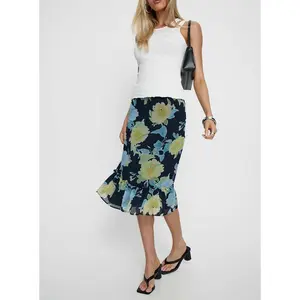 Tarla Midi Skirt Crystal Black Flower