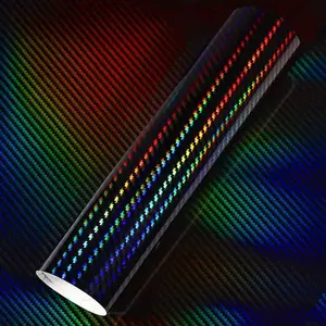 Premium PET Gloss Laser Holographic Carbon Fiber Vinyl Wrap Film With Air Release Self Adhesive DIY Car Motorcycle Sticker Decal