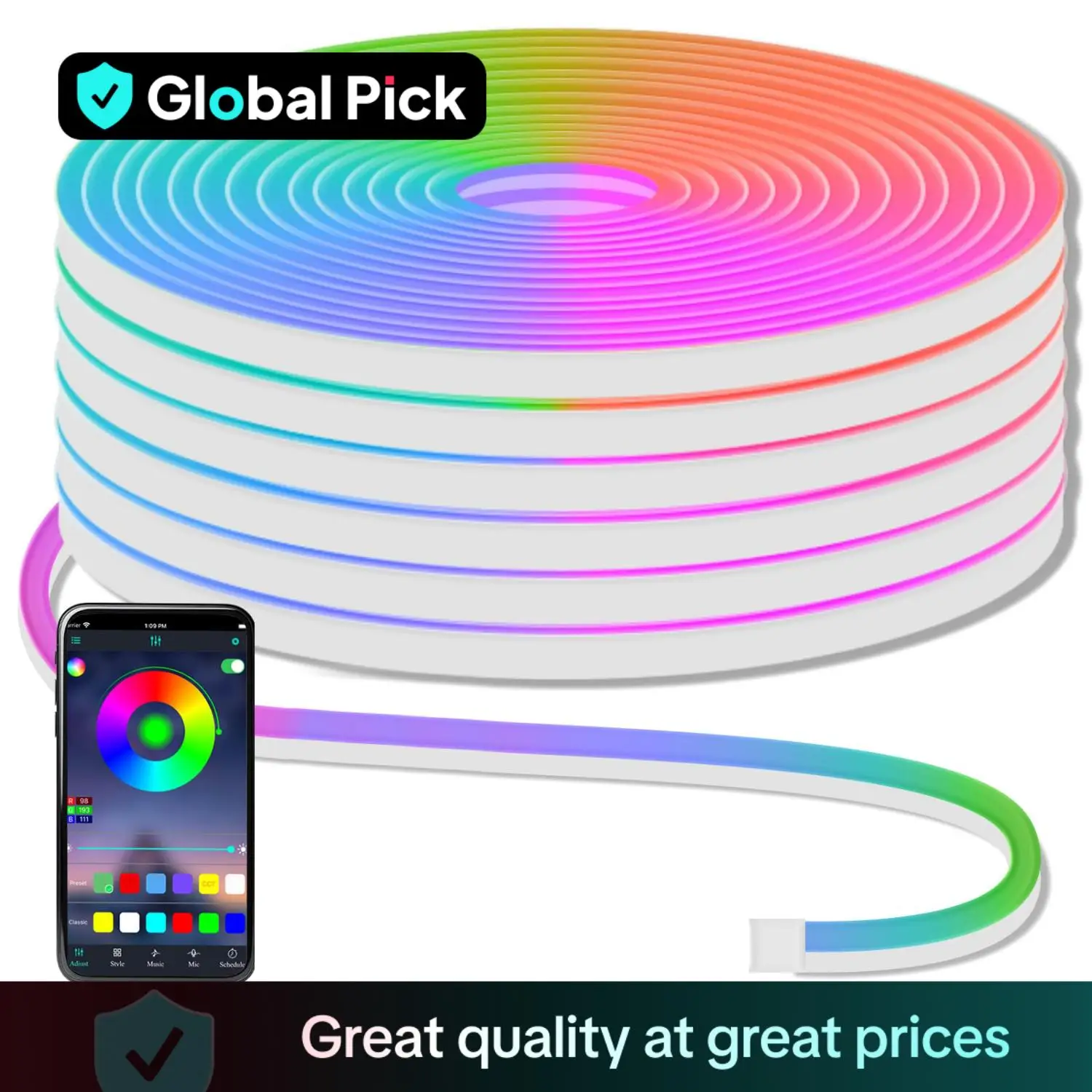 RGB-IC Neon Light Strip, 1 Count Flexible LED Neon Light Strip, Music Sync Ambient Light, TV LED Backlight, Party Decor, Christmas Decoration, RGB LED