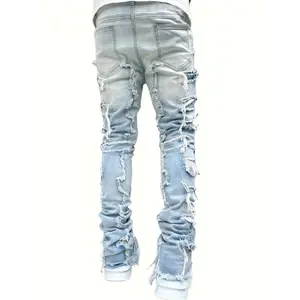 Men’s Slim Fit Ripped Stretch Jeans – distressed skinny denim pants for streetwear, hip-hop style, regular length, all-season comfort, casual streetwear | trendy denim | detailed fabric
