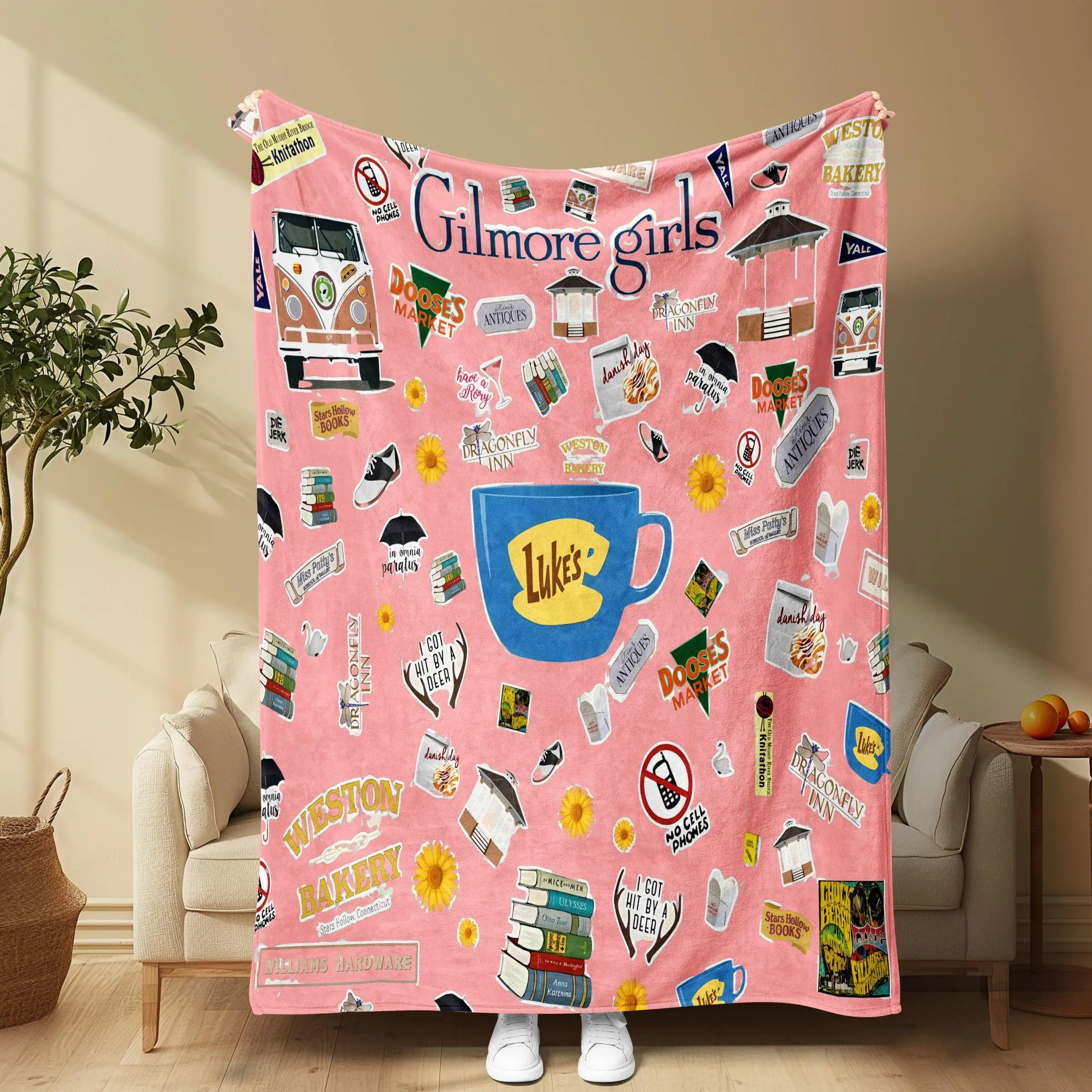 Cartoon Pattern Blanket, 1/2 Counts Soft Comfortable Throw Blanket, Cool Bedroom Bedding Blankets for Home Office Travel Camping