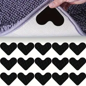 4pcs Reusable Carpet Tape Rug Gripper Heart Shape Anti Curling Washable Rug Carpet Fixed Stickers Floor Rug Mat Tape Home Supplies