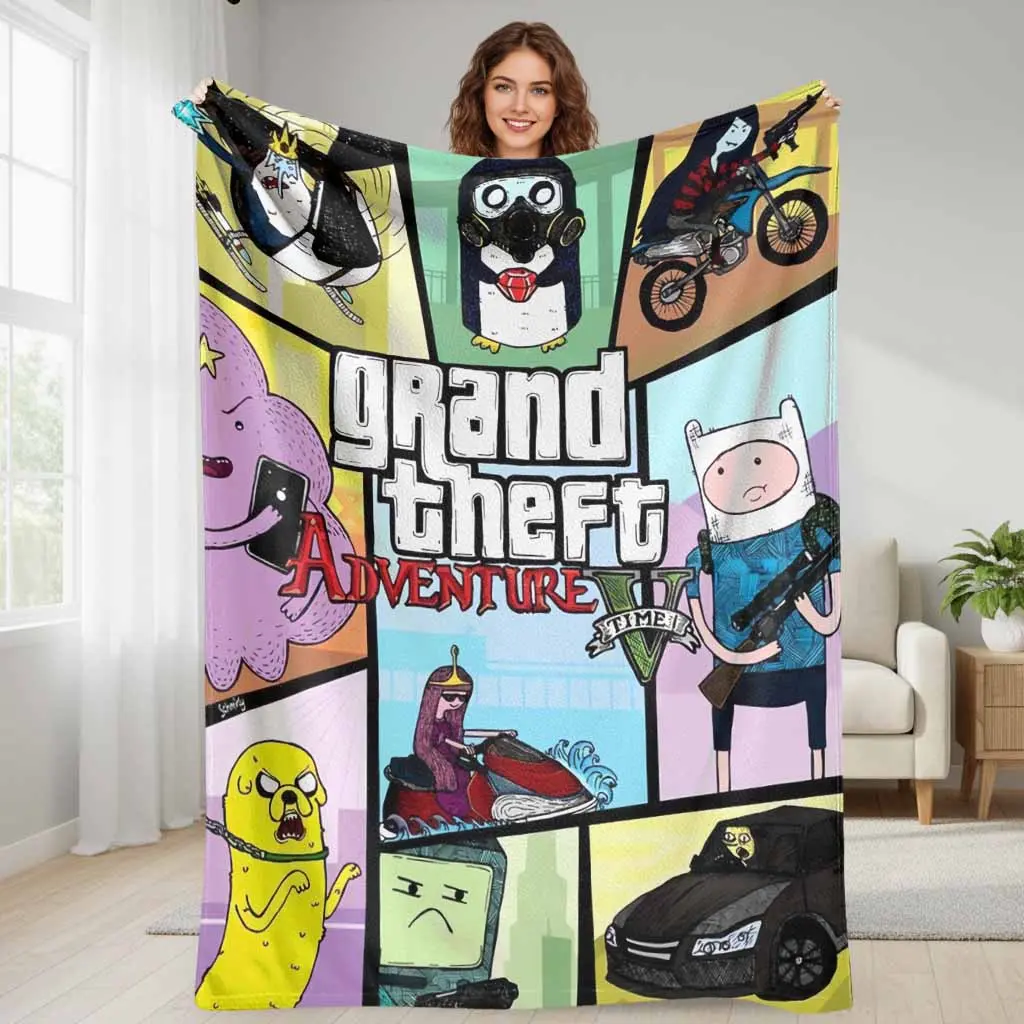 Adventure Cartoon Mashup Flannel Blanket Funny Parody Gaming Characters Print Super Soft Lightweight Warm Fleece Throw Perfect For Living Room Sofa Bed Couch Bedroom Office Nap Travel Gifts For Gamers And Friends