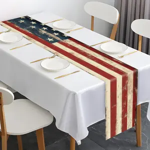 American Flag Pattern Table Runner, 1 Count Vintage Wood Grain Design Table Runner, Washable Reusable Table Decoration Supplies for Home Kitchen Dining Room