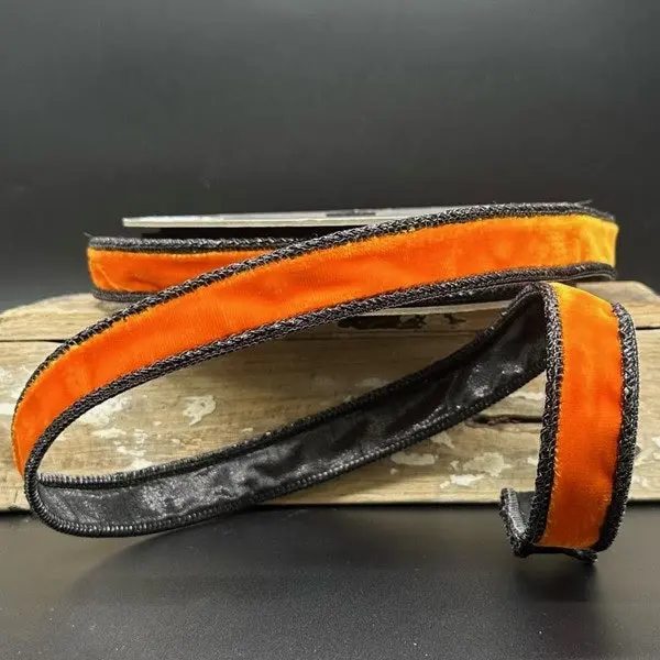 Velvet Orange with Black Braid Ribbon, 1" X 10YD