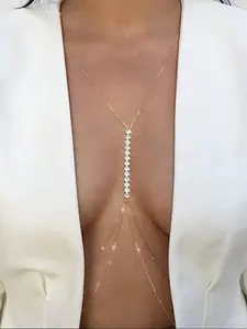 Silver Color Crystal Body Chain, Sexy Rhinestone Bikini Body Jewelry for Women, Elegant Accessories for Parties and Beach Wear