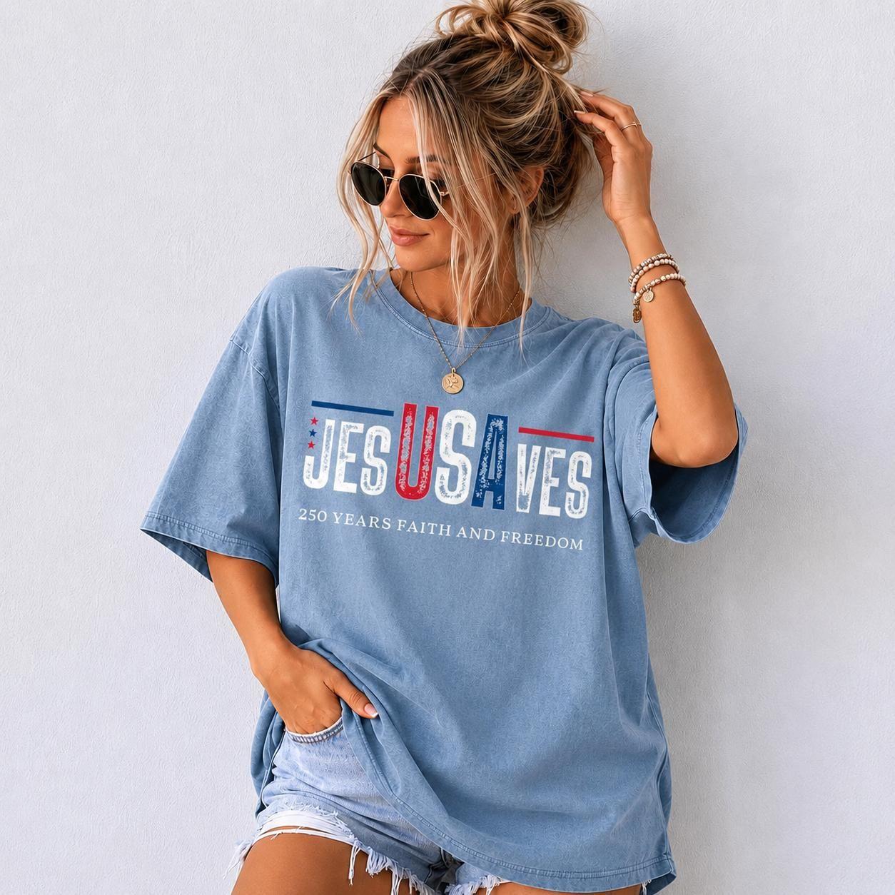 Jesus Saves USA Comfort Colors Shirt, 250 Years of Freedom, 4th Of July Shirt, Christian Jesus USA Tee, Faith and Freedom Shirt, 250 Years-Tiffany Graphic Tee, Pastel, Simple