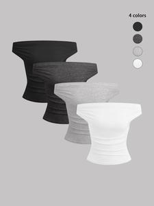 women's solid off shoulder tee, elegant fashion ruched top for daily outdoor wear, ladies clothes for all seasons, women's t-shirts, womenswear, tshirt