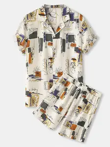 Men's Full Size Printed Button Up Shirt and Shorts Set Plus Size