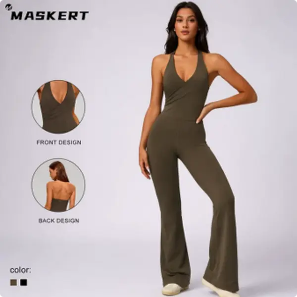 MASKERT Women's Backless Halter Sports Jumpsuit Tummy Control Buttery Soft Activewear for Daily Wear & Training tiktokshopbacktoschool