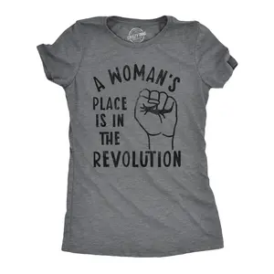 Womens A Woman's Place Is In The Revolution T Shirt Funny Empowerment Graphic Novelty Tee Funny Womens T Shirts Cute Vintage Fashion Casual Ladies T-Shirt Gift Funny Political Top Women's Novelty Tees Dark Grey