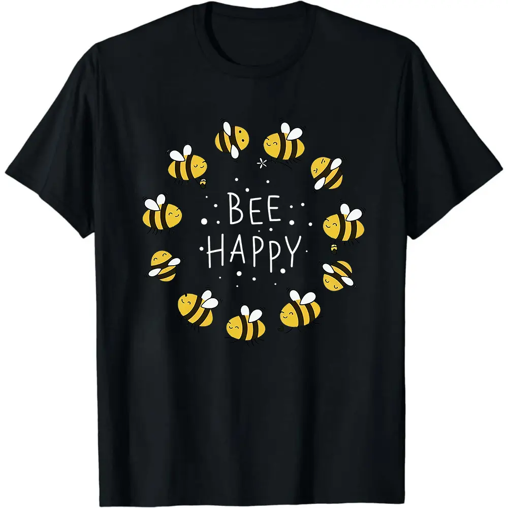 Men's Vintage Round-Neck Short-Sleeve Tshirt - Adorable Bee Graphic Print, Baggy Fit, Ribbed, Seamless, Elegant Casual Commuting Wear for Spring Summer 2026, S-XXL Sizes