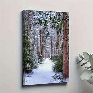 2D flat painting, 2D flat painting, a 2D art piece, a stunning canvas artwork named "Snow Traces," created with oil paints, suitable for poster and wall decoration in various spaces, such as living rooms, dining rooms, garages, offices, and bars