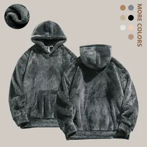 Men's winter polar fleece thick warm hooded sweatshirt for winter cold protection casual loose versatile top