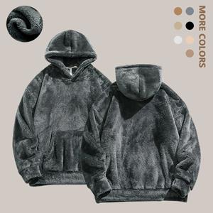 Men's winter polar fleece thick warm hooded sweatshirt for winter cold protection casual loose versatile top