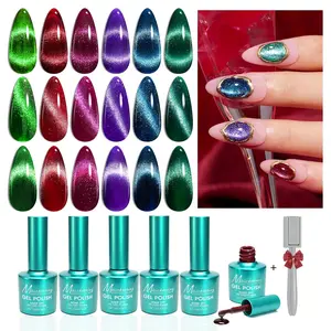 Cat Eye Gel Nail Polish Set 6 Pcs Magnetic Sparkle Diamond Glitter Nude Pink Light Purple Red Silver Sheer Pink Velvet Ice Jelly Gel Polish With Magnet Stick UV LED Curing Requires Soak Off