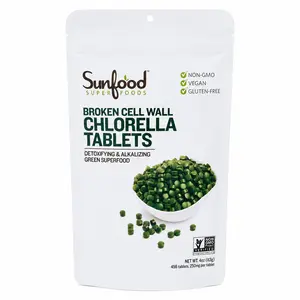 Sunfood Superfoods Chlorella Tablets - Broken Cell Wall Algae, Chlorophyll Dietary Supplement, Non-GMO, Vegan, 4 oz Bag