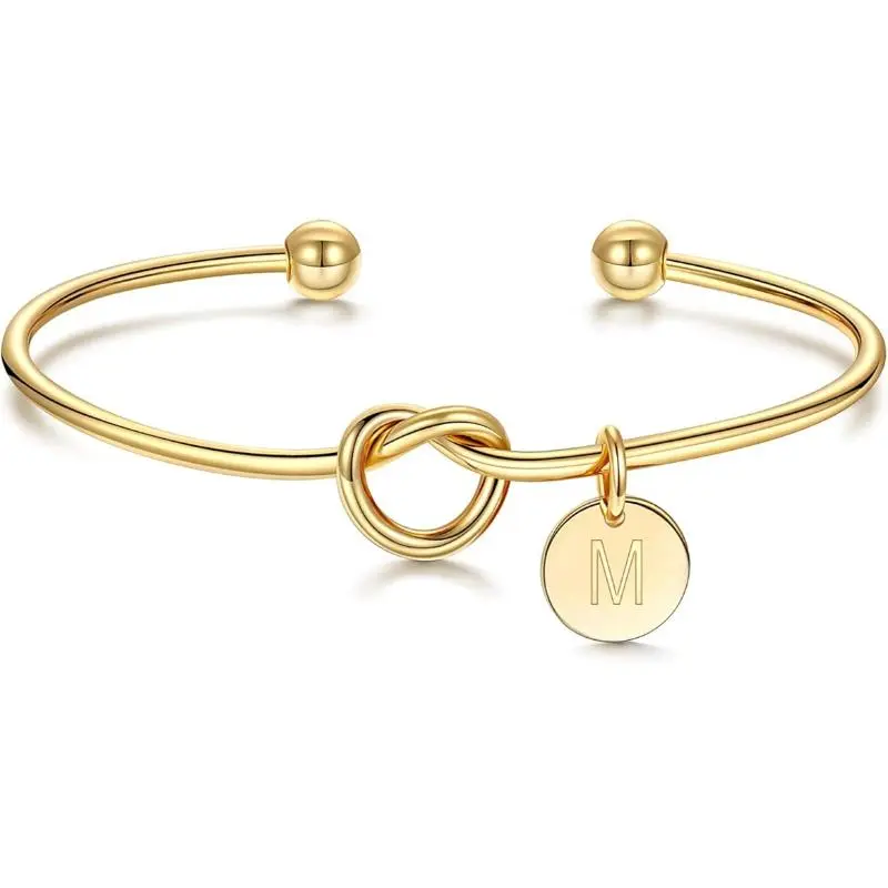 14K Gold Plated Initial Bracelet for Women - Dainty 14K Gold Plated Knot Letter A-Z Bracelets for Women, Tie The Knot Bracelet Bridesmaid Proposal Jewelry Gifts