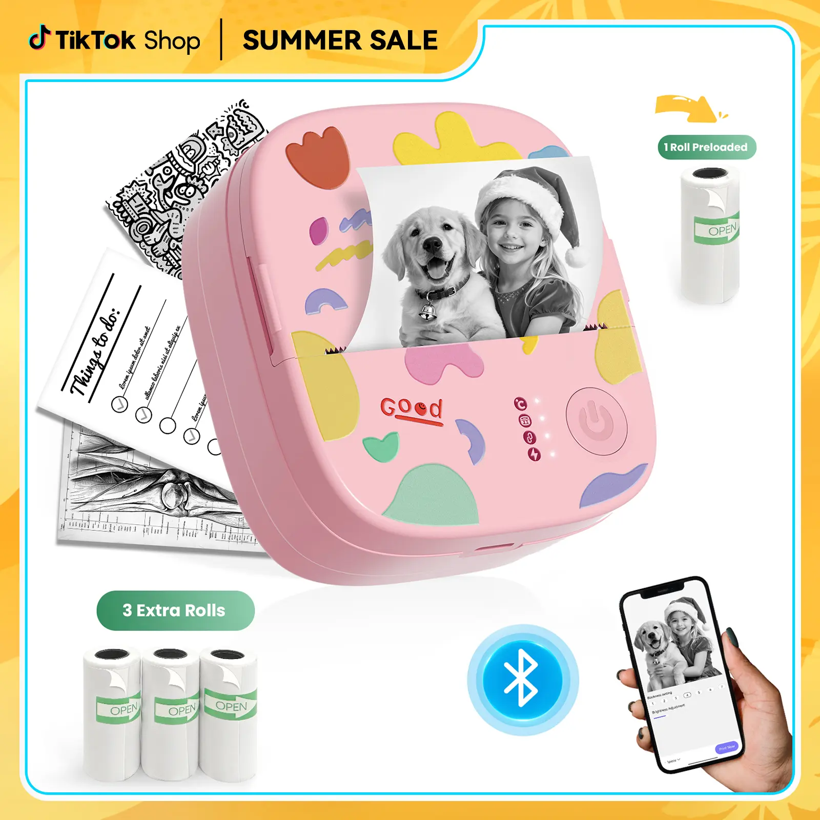 XenGro Mini Sticker Bluetooth Printer included 3 Roll label Thermal Pocket Printer,Inkless Portable Printer B&W Printing Only for Study Notes, Photos, Memos, Lists, Journals Printing Machine Sticky Label, Birthday Gifts for Girls Boys