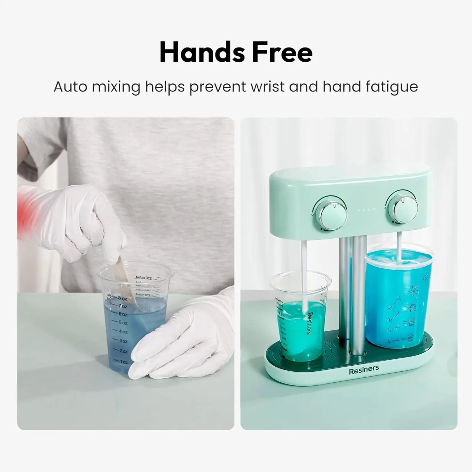 Resiners Dual-Head Resin Mixer, Rechargeable Epoxy Mixer, Stepless Speed & Minimum Bubbles, Electric Stirrer Paddles for Resin, Adhesive Tape For DIY