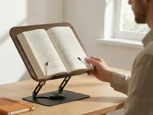 Rotating Wood Grain Reading Book Stand, Multifunctional Desktop Book Holder for Kids, Adjustable Book & Tablet Support Rack for Study outdoorfun
