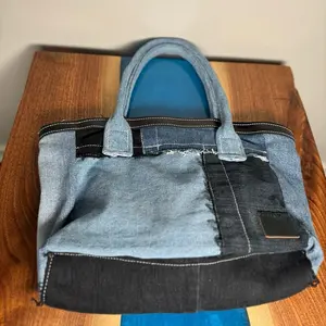 Upcycled Tote Bag with Rolled Handles, Adjustable Straps, and Distressed Design, Ideal for Everyday Use