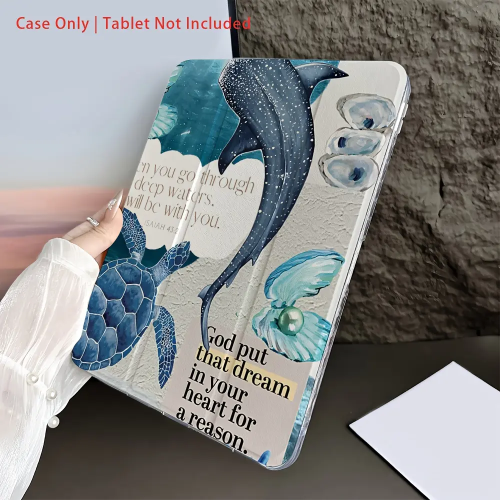 Ocean faith pattern, with adjustable stand and pen slot, foldable anti slip TPU protective case, suitable for Samsung, iPad mini, iPad Air, iPad Pro/iPad 10th generation, 11th generation and other series of iPad protective cases