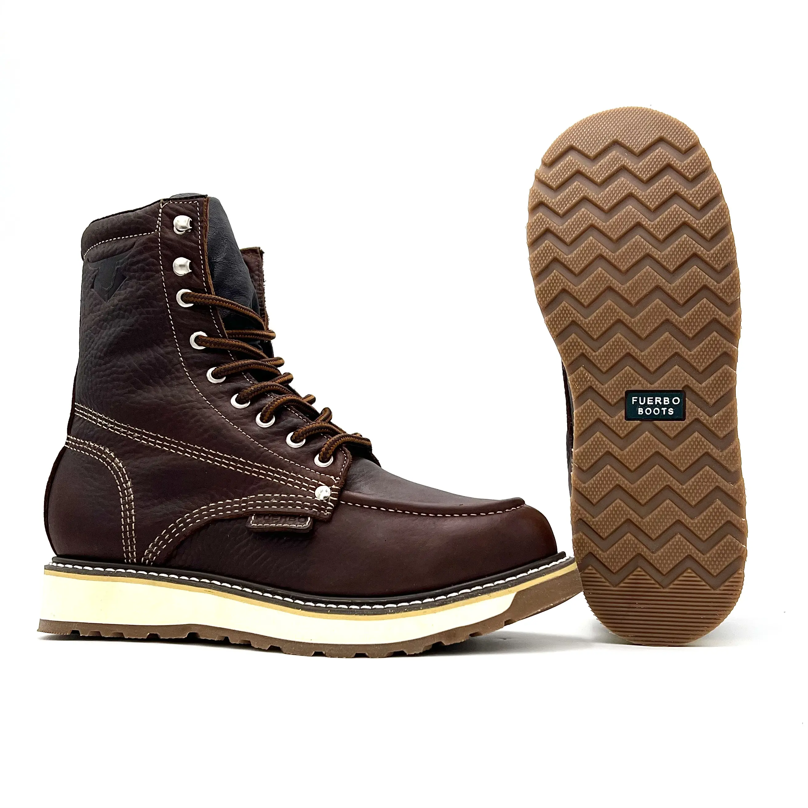 Fuerbo Heritage Essential Moc Toe Work Boots - Full Grain Leather, Goodyear Welt, Anti-Slip Oil & Slip Resistant, Composite Safety Toe, Ergonomic Fit, Brown, Black, 6-Inch, 8-Inch, Lightweight, Footwear
