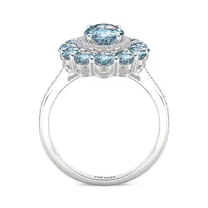 Jeulia Summer Seaside Halo Aquamarine Engagement Ring Sterling Silver