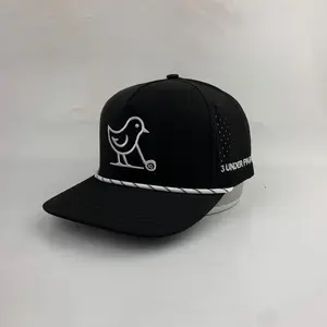 3 Under Par Co "Tap in Bird" Edition Golf Hat - Black with Perforated Design and White Trim