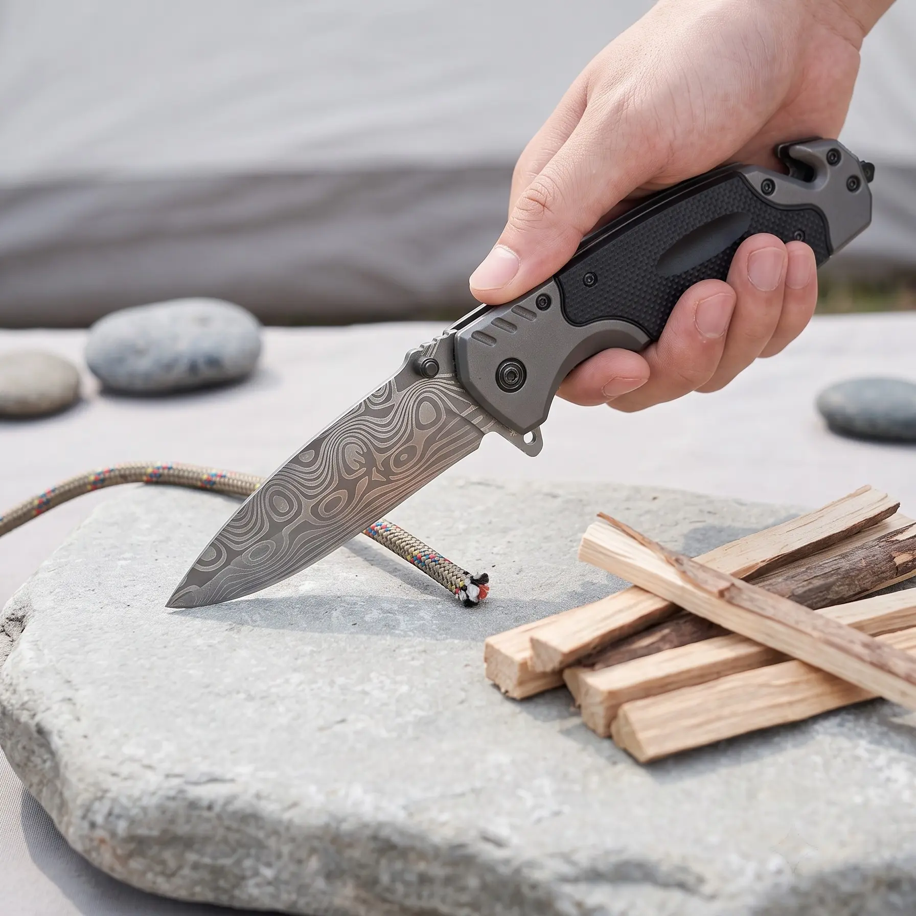 UFMUFM Stainless Steel Compact Fold EDC Multi-Functional Camping Knife - Kitchen Accessory for Kitchen Prep, Fruit & Meat Slice, Hiking Emergency Survival Gear, Camping Knives, Multi Functional Knives Block Portable